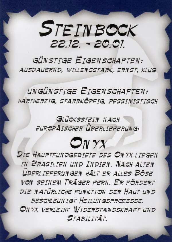 1 Sternzeichen Anhänger mit Lederband Onyx Steinbock (22.12.-20.01.) (Brasilien)