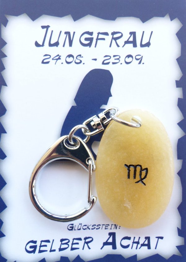 1 Sternzeichen Schlüsselanhänger Achat, Gelb Jungfrau (24.08.-23.09.) (Indien)