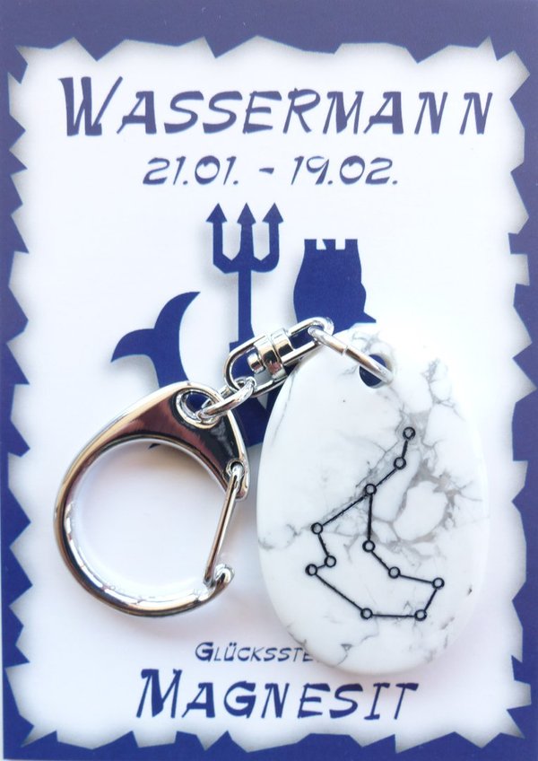 1 Sternzeichen Schlüsselanhänger Magnesit, Weiß Wassermann (21.01.-19.02.) (Simbabwe)