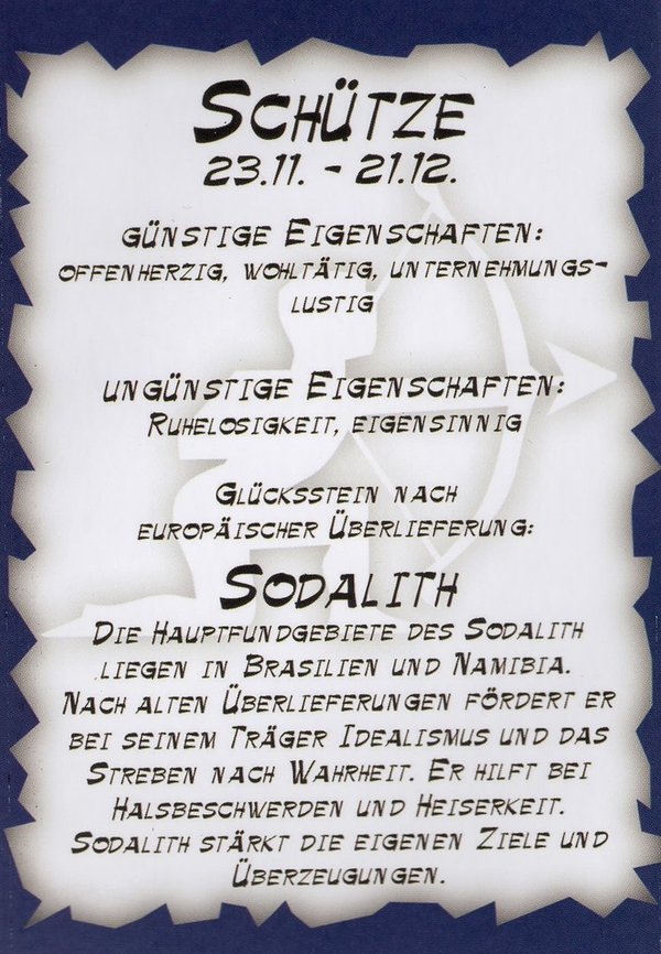 1 Sternzeichen Schlüsselanhänger Sodalith Schütze (23.11.-21.12.) (Brasilien)