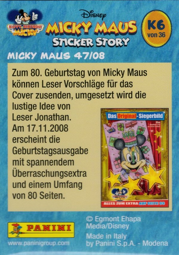 PANINI [90 Jahre Micky Maus] Trading Card Nr. K6
