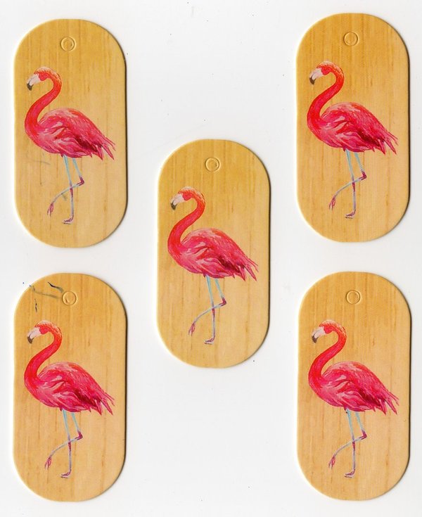 20 Anhänger Pappe Oval Lang Holzoptik Aufdruck [Flamingo]