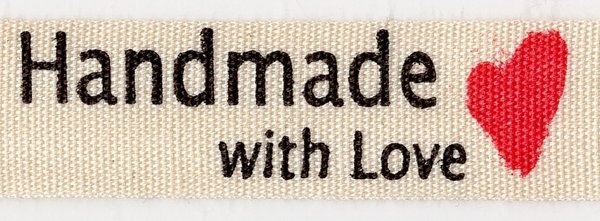 10 Einnäher Baumwolle Beige Aufdruck [Handmade With Love]