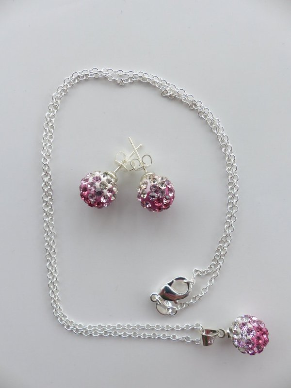 1 Luxus Shamballa-Set Pink/Silber 4-teilig